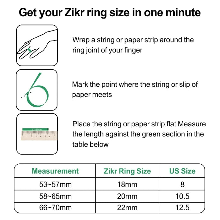 Iqibla Smart Tasbih Zikr Ring size chart